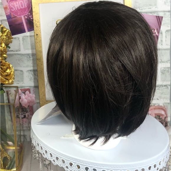 Kaylss Dark Brown/Black Short Pixie Cut - Sweeping Bangs - Synthetic Hair - New - Picture 3 of 15